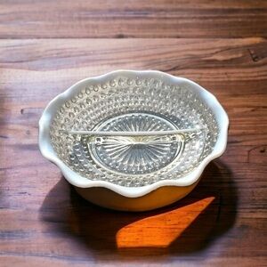 ANCHOR Hocking divided dish, hob nail, ruffle edge, excellent condition, vintage